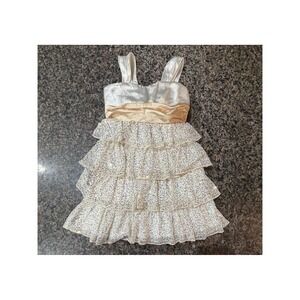 Speechless Girls Ivory Gold Sequin‎ Tiered Ruffle Party Dress Size 8 Holiday Bow